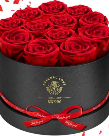 Impouo Forever Flowers,12 Red Roses in A Box, Real Preserved Roses, Birthday Gift for Women, Mother's Day, Anniversary Day- Red Roses
