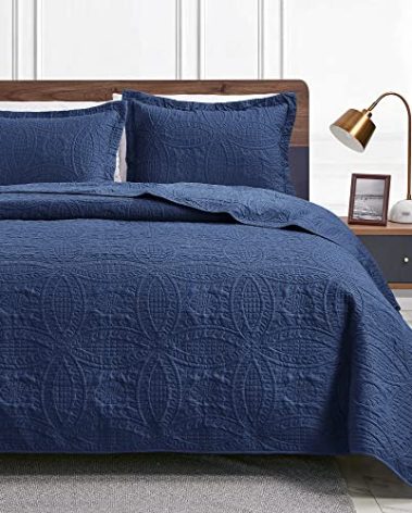 Love's cabin California King Size Quilt Bedding Set Navy Bedspreads - Cal King Summer Lightweight Bedspread Comforter - Coin Pattern Coverlet for All Season - 3 Pieces (1 Quilt, 2 Pillow Shams)