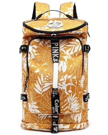 JYColofex Floral gym duffel bag backpack, fashion wrestling bag,with shoe compartment, 4 kinds of back method waterproof travel sports walking laptop Lightweight (A-Floral Yellow)