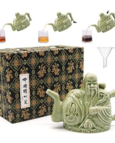 LURRIER Assassins Teapot, Handmade Chinese Ceramic Tea Kettle, One Pot Three Drinks,Two Chambers Kettle, Drink Dispenser, Magic Trick Kettle with Gift Box,16 oz(Green)