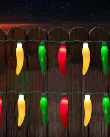 13.6FT Chili Pepper Lights With 37 Mini Triplecolor Chilis (2 Spare) - Outdoor Christmas Incandescent for Indoor Outside Garden Patio Mexican Xmas Day Decor Parties