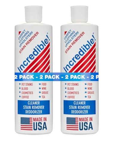 INCREDIBLE! Stain Remover - Instant Spot Remover For New and Old Stains - Blood, Red Wine, Coffee, Urine, Cosmetics, Pet Stains and Odor Eliminator - Carpets, Mattress, Laundry, 16.oz (2 Pack)