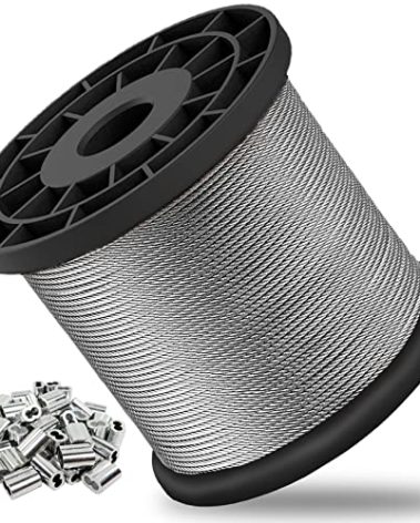 1/16 Wire Rope, 304 Stainless Steel Cable, Aircraft Cable, Steel Wire, 328FT with 150Pcs Crimping Sleeves, Clothes Line Wires, Trellis Wire, 7x7 368lbs Breaking Strength