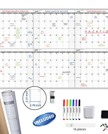 Large Dry Erase Wall Calendar - 60“ x 38" Undated Blank 6 Month Calendar - Giant Whiteboard 6 Month Poster - Premium Laminated Undated Planner for Classroom, Office, Project & Family Schedule