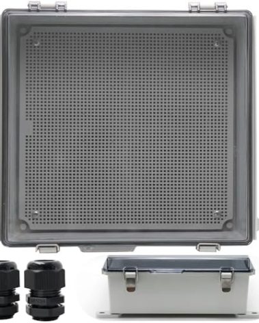 MAKERELE Outside Electrical Box Plastic Enclosure IP67 Waterproof junction Box Clear Cover Plate with Stainless Steel Buckles 13×13×5.1 inch(330×330×130mm)