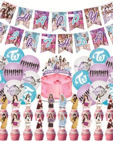 Twice Merch Party Decorations Include Happy Birthday Banners, Cake Toppers, Cupcake Toppers, Balloons