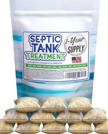 Homey Aim Septic Tank Treatment. 1 Year Supply. Safe Green Cultures and Enzymes Powder in Packets Avoid Bad Odors, Organic Clogs and Expensive Sewage Backups.