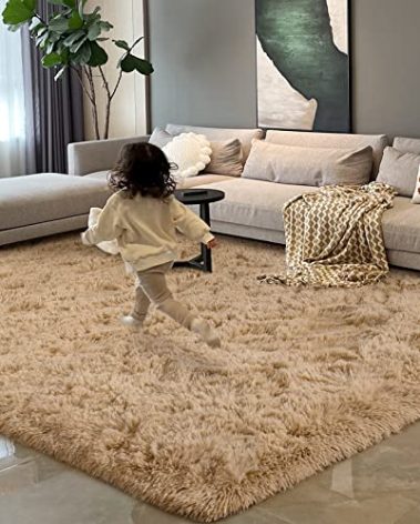 HOMORE 4x6 Rug for Bedroom, Light Tan Fluffy Area Rug Modern Shag Rugs for Living Room, Super Soft Beige Rug for Kids Room, Cute Carpets for Nursery Boys Girls Home Dorm