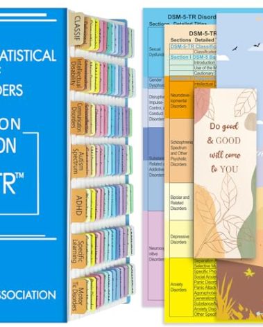 DSM-5-TR Index Tabs, 2022 Coded and Laminated DSM-V TR Tabs, Including 94 and 6 Blank Ones, with Alignment Guide and Bookmark