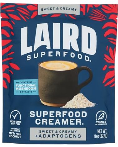 Laird Superfood Non-Dairy Coconut Powder Creamer - Sweet & Creamy + Adaptogens - Superfood Creamer with Functional Mushrooms - Non-GMO, Vegan, 8 oz. Bag, Pack of 1