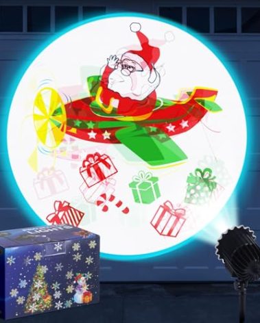 Lingvee Christmas Santa Projector Light with 1 Film (4 Style) Slides LED Projector Lights Outdoor Reflectors Waterproof Landscape Decorative Lighting Projection Lamp for Party
