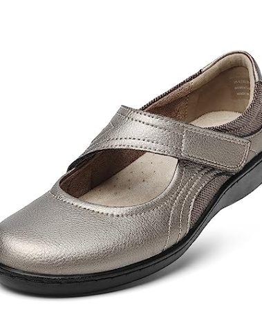 Oviaric Women's Classic Comfort Pewter Mary Jane Flats Fashion Casual Dress Shoes Cute Closed Toe Slip On Lightweight Breathable Walking Shoes 7 M US 1904-GUT070