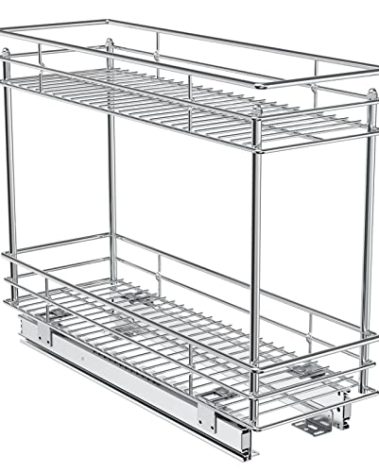 ROOMTEC Pull Out Cabinet Organizer for Narrow Cabinet (5" W X 21" D), Kitchen Cabinet Organizer and Storage 2-Tier Cabinet Pull Out Shelves Under Cabinet Storage for Kitchen, Chrome