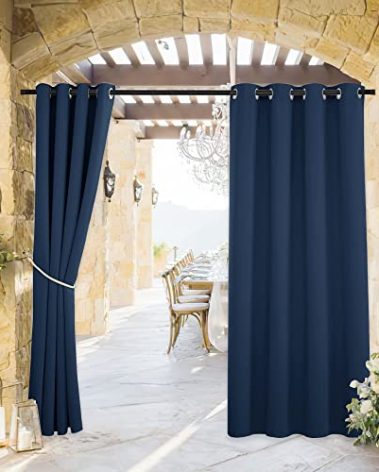 RYB HOME Waterproof Outdoor Curtains - Privacy UV Block Thermal Insulating Curtains for Patio Porch Pergola Pavilion Terrace Shades Blinds, Wide 52 x Long 63 inches, 1 Panel, Navy Blue