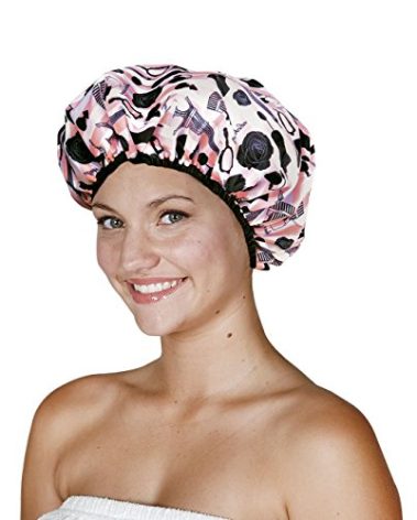 Reusable Nylon Bath & Shower Cap, Reversible Oversized Waterproof Shower Caps Large Designed for all Hair Lengths w Terry Lining & Elastic Band Stretch Hem Hair Hat - Socialite Boudoir
