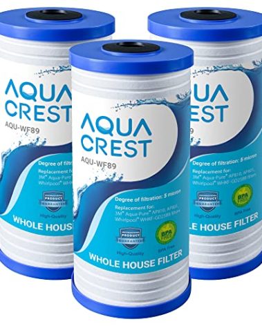 AQUA CREST AP810 Whole House Water Filter Replacement for 3M® Aqua-Pure AP810, AP801, AP811, Whirlpool® WHKF-GD25BB, WHKF-DWHBB, 5 Micron, 10" x 4.5", Well & Tap Water Filter, Pack of 3
