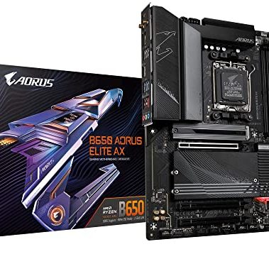 GIGABYTE B650 AORUS Elite AX (AM5/LGA 1718/ AMD B650/ATX/ 5-Year Warranty/DDR5/ M.2/ PCIe 5.0/USB 3.2 Gen2X2 Type-C/WiFi 6E/2.5GbE LAN/Q-Flash Plus/EZ-Latch/Gaming Motherboard)