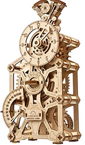 UGEARS Engine Clock 3D Wooden Puzzles for Adults – Wooden Model Kits for Adults, Mechanical Clock Kit with Moving Pistons, Steam Engine Kits, Clocks Kits for Do It Yourself, Brain Teaser 3D Puzzle