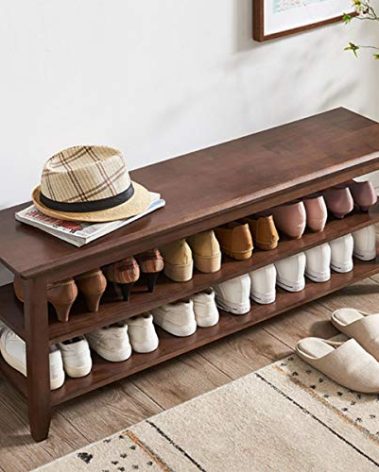 XKZG Storage Bench Wooden Shoe Rack Bench Rustic Solid Wood Entryway Bench (Brown,47.2")