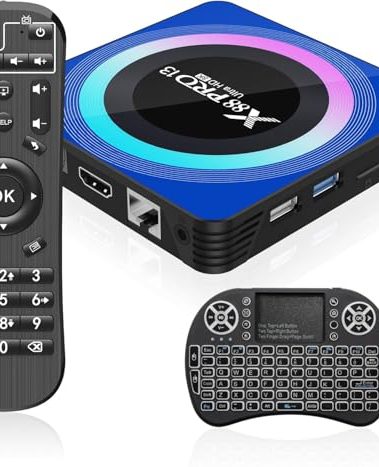 Android TV Box 13.0, Android Box 4GB RAM 64GB ROM, Quad Core Smart 8K TV Box with Mini Keyboard Support 2.4G/5.0GHz Dual WiFi 100M Ethernet Bluetooth