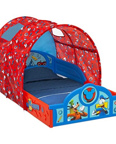 Disney Mickey Mouse Sleep and Play Toddler Bed with Tent by Delta Children, Blue/Red