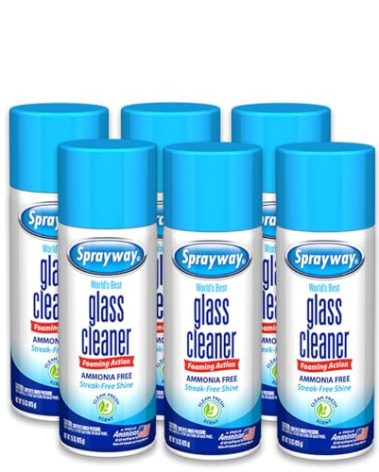 Sprayway Glass Cleaner Foaming Aerosol Spray, 15oz, Pack of 6 | Ammonia-Free, Streakless, Fast-Acting | Cleans & Polishes Glass Surfaces | Fresh Scent, Removes Fingerprints, Dust, Dirt, Smoke Film