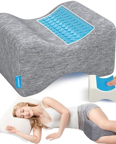 ComfyInLove Knee Pillow for Side Sleepers with Cooling Gel, Memory Foam Elevation Pillow for Spine Aligning, Sciatica, Back, Hip, Knee, Ankle Pain, Grey/Regular
