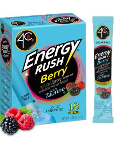 4C Energy Rush Stix, Berry 1 Pack, 18 Count, Single Serve Water Flavoring Packets, Sugar Free with Taurine, On the Go Bundle