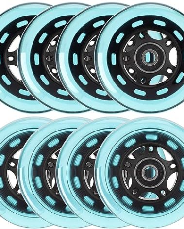 HeyZomm Inline Skate Wheels Outdoor & Indoor Inline Skate Replacement Wheels 85a Roller Hockey Wheels w/Bearings ABEC-9 & Floating Spacers, 64mm 70mm 72mm 76mm 80mm 84mm 90mm Dia, 8-Pack (64mm, Blue)