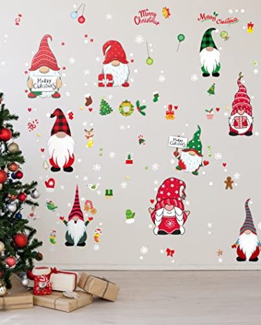 9 Sheets Christmas Gnomes Wall Stickers Christmas Wall Decals Winter Gnomes Vinyl Stickers Xmas Clings Decoration for Xmas Home Living Room Bedroom Door Window Art Decor