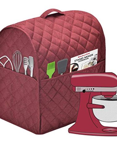 Stand Mixer Dust Cover with 3 Pockets Compatible with KitchenAid Tilt Head, Easy Cleaning,Can Ironable (Red Wine, Fits for 6-8 Quart)