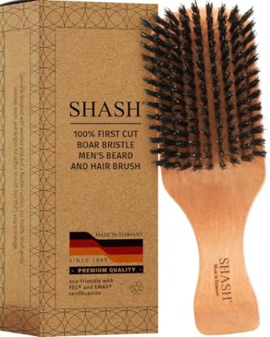 SHASH Since 1869: Handmade in Germany - The Go-To 100% Boar Bristle Hair Brush for Thin to Normal Hair | Naturally Conditions, Improves Texture, Exfoliates, and Stimulates the Scalp