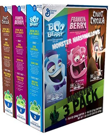 General Mills Monster Cereal 3-Pack with Monster Marshmallows(Boo Berry, Franken Berry, Count Chocula) 29.6 Ounce