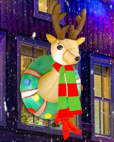 Juegoal 4 FT Christmas Inflatable Rudolph Wreath, Lighted Blow Up Reindeer with Built in LED Lights, Indoor/Outdoor Xmas Holiday Decor, Light Up Front Door Window Lawn Yard Garden Decorations