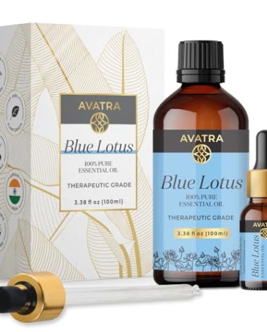 Avatra Blue Lotus Essential Oil for Diffuser, Skin & Candles | Natural & Undiluted Essential Oil | Aromatherapy, Soaps, Candles | Therapeutic Grade Essential Oil- 3.38 Fl Oz
