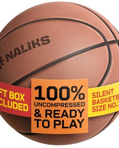 NALIKS Silent Basketball Size 7, 29.5” – Airless Indoor Basketball | Gift Box Included, Pro PU Foam Basket Ball, for Quiet Dribbling Indoor, Real Grooves, 90% Bounciness, 12.7 Oz