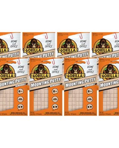 Gorilla Mounting Putty, Natural Tan Color, 84 Pre-Cut Squares (Pack of 8) - Non-Toxic Removable & Repositionable Wall Putty
