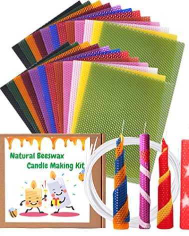 24 Pack 10x8 Inch Beeswax Sheets - Candle Making Kit Supplies for Christmas - DIY Crafts Gift for Kids, Beginners, Experts Alike - Honeycomb Sheet Included