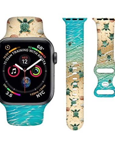Cute Turtle Watch Band Ocean Beach Smartwatch bands Compatible with Watch 38mm 40mm 41mm Soft Silicone Strap Replacement for Series 10/9/8/7/6/5/4/3/2/1/SE