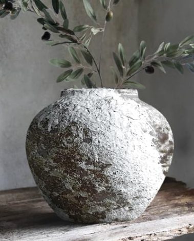 Rustic Ceramic Circular Flower Vase Farmhouse Clay Pottery Large Terracotta Floor Vases for Decorative Centerpiece Vintage Home Decor Aesthetic for Living Room Bedroom Table Entryway