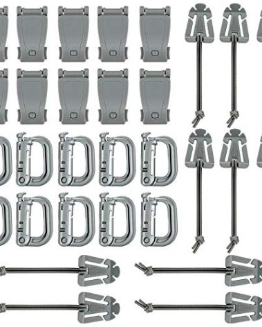BOOSTEADY Kit of 30 Attachments for Molle Bag Tactical Backpack Vest Belt,D-Ring Grimloc Locking Gear Clip, Web Dominator Elastic Strings, Strap Management Tool Buckle