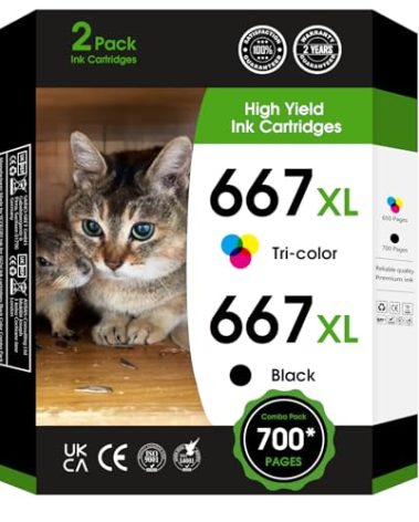 667XL 667 XL Black and Color Replacement for HP 667 XL 667 Ink Cartridges for Deskjet Ink Advantage 1275 2375,DeskJet2775,1275 2374 2375 2376 2775 2776 6075 6475 6476 Printers (1 Black, 1 Tri-Color)