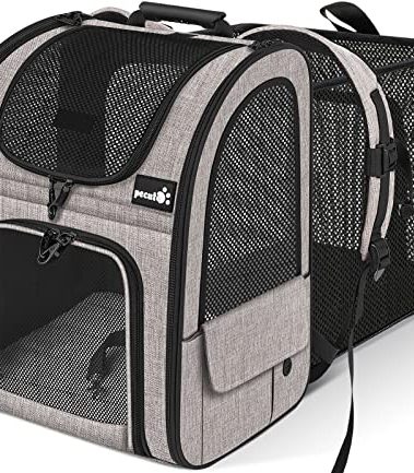 Pecute Pet Carrier Backpack, Large Cat Carrier Backpack, Expandable Cat Backpack with Breathable Mesh for Medium Large Cats, and Small Dogs, Dog Backpack Carrier for Travel Hiking Khaki