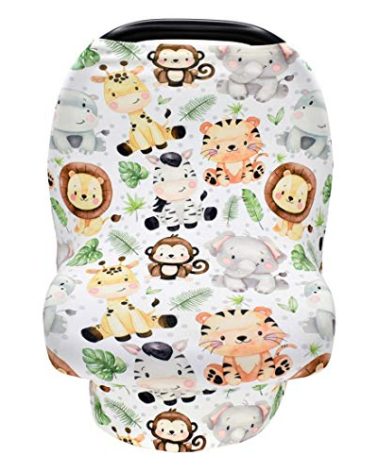 Terriboo Nursing Cover for Newborn Breastfeeding - Multi Use Infant Stroller Canopy, Unisex Baby Car Seat & High Chair Cover - Zoo