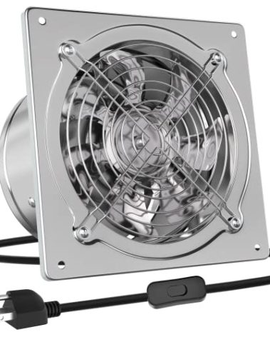 HG Power 8 Inch Kitchen Exhaust Fan, 576CFM Metal Attic Exhaust Fan, Wall Mounted Garage Ventilation Fan, Basement Extractor Fans with Backdraft Damper for Home Office Commercial Use, Silver