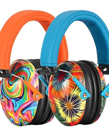 PROHEAR 032 2 Pack Kids Ear Protection, NRR 25dB, Adjustable Headband Safety Earmuffs for Sports Events, Concerts, Airports - Orange & Blue