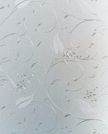 Mikomer Privacy Window Film Etched Flowers Static Cling Glass Door Film, Non Adhesive Heat Control Anti UV Window Cling for Office and Home Decoration,17.5 inches by 78.7 inches