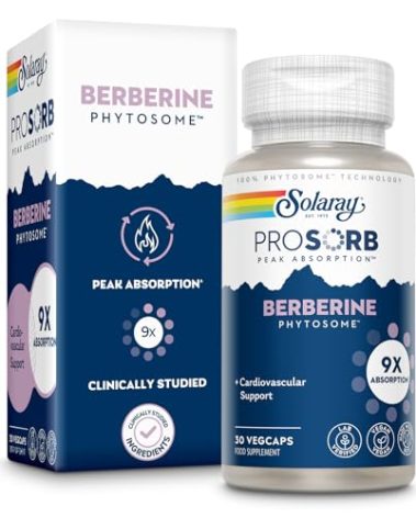 SOLARAY Berberine Phytosome - 9X Absorption and Easy-to-Digest - Standardized to 30% Berberine HCl - Vegan, Made Without Soy - 60-Day Guarantee - 30 Servings, 30 VegCaps