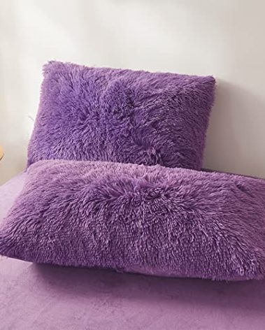FOPPA Shaggy Pillow Cases Purple 26"x20", Faux Fur Furry Plush Fuzzy Fluffy Decorative Pillow Covers Set of 2, Standard Velvet Cushion Cover with Zipper for Bedroom Interior
