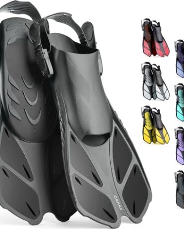 CAPAS Snorkel Fins, Swim Fins Travel Size Short Adjustable for Snorkeling Diving Adult Men Women Kids Open Heel Swimming Flippers